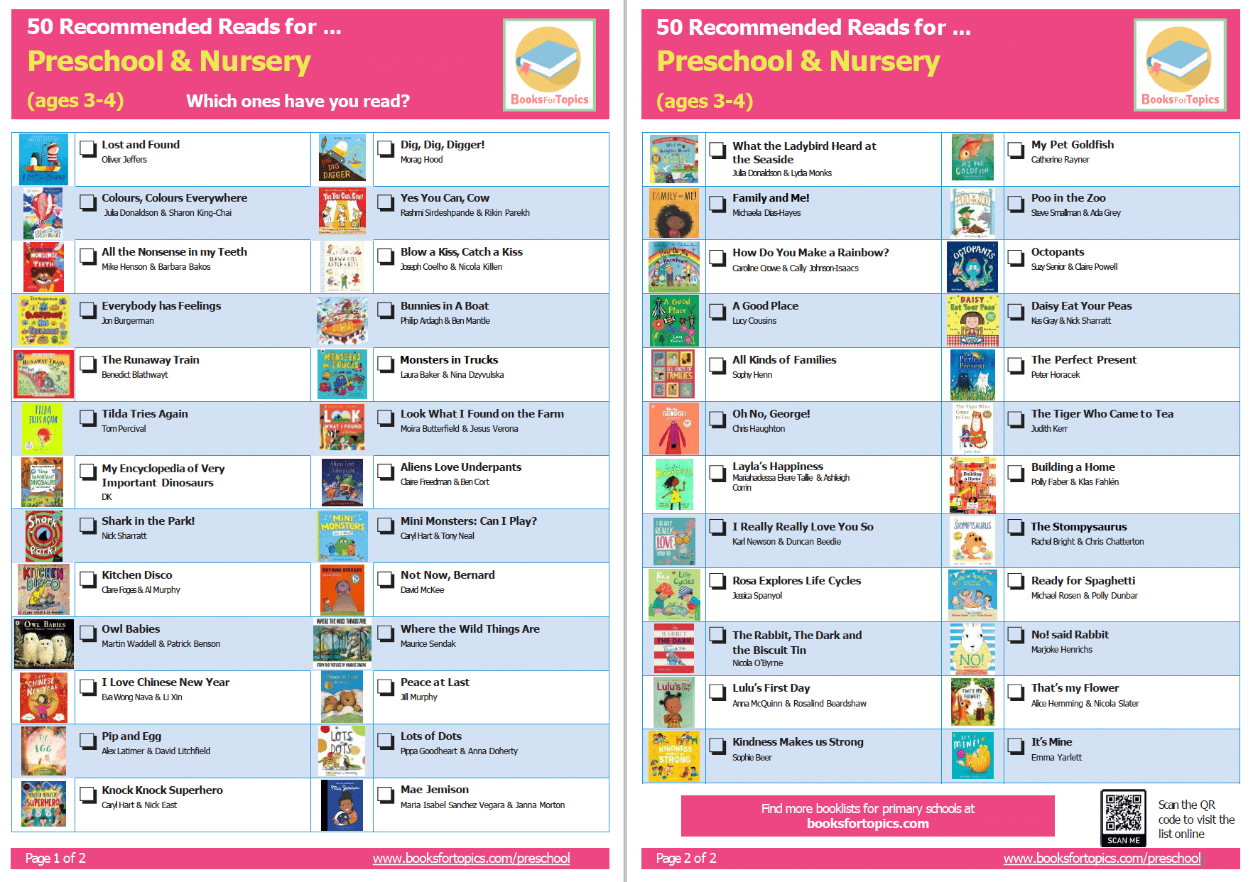 preschool recommended reading list checklist