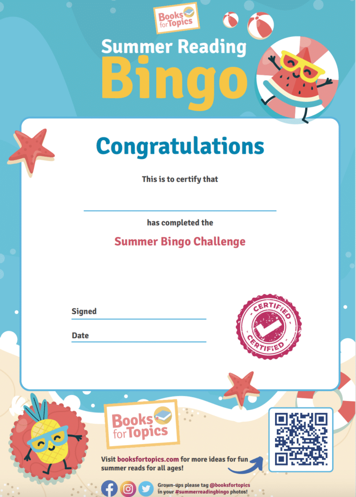 Summer Reading Bingo certificate