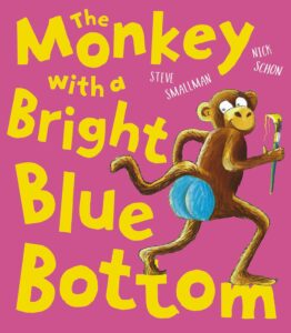 the monkey with a bright blue bottom